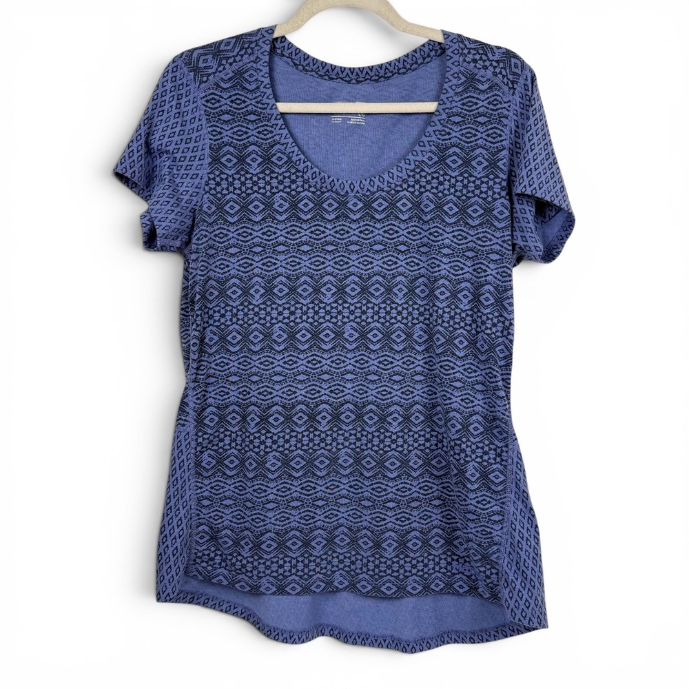 Marmot Women's Indigo Blue Geometric‎ Diamond Print Scoop Neck Performance Tee L